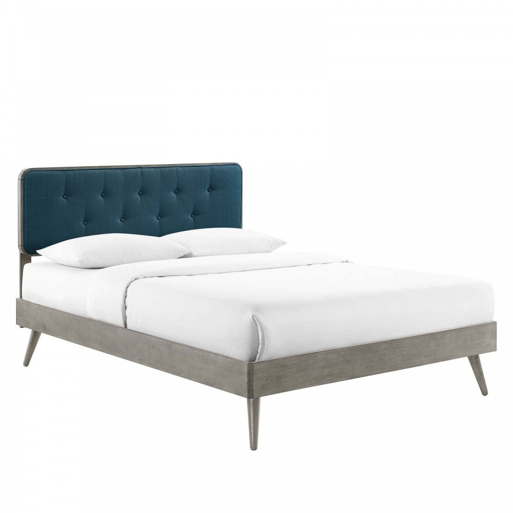 Bridgette Full Wood Platform Bed With Splayed Legs, Gray Azure