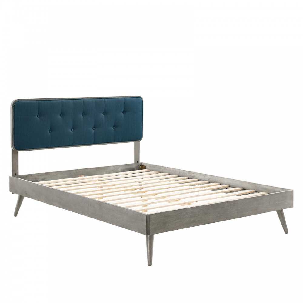 Bridgette Full Wood Platform Bed With Splayed Legs, Gray Azure