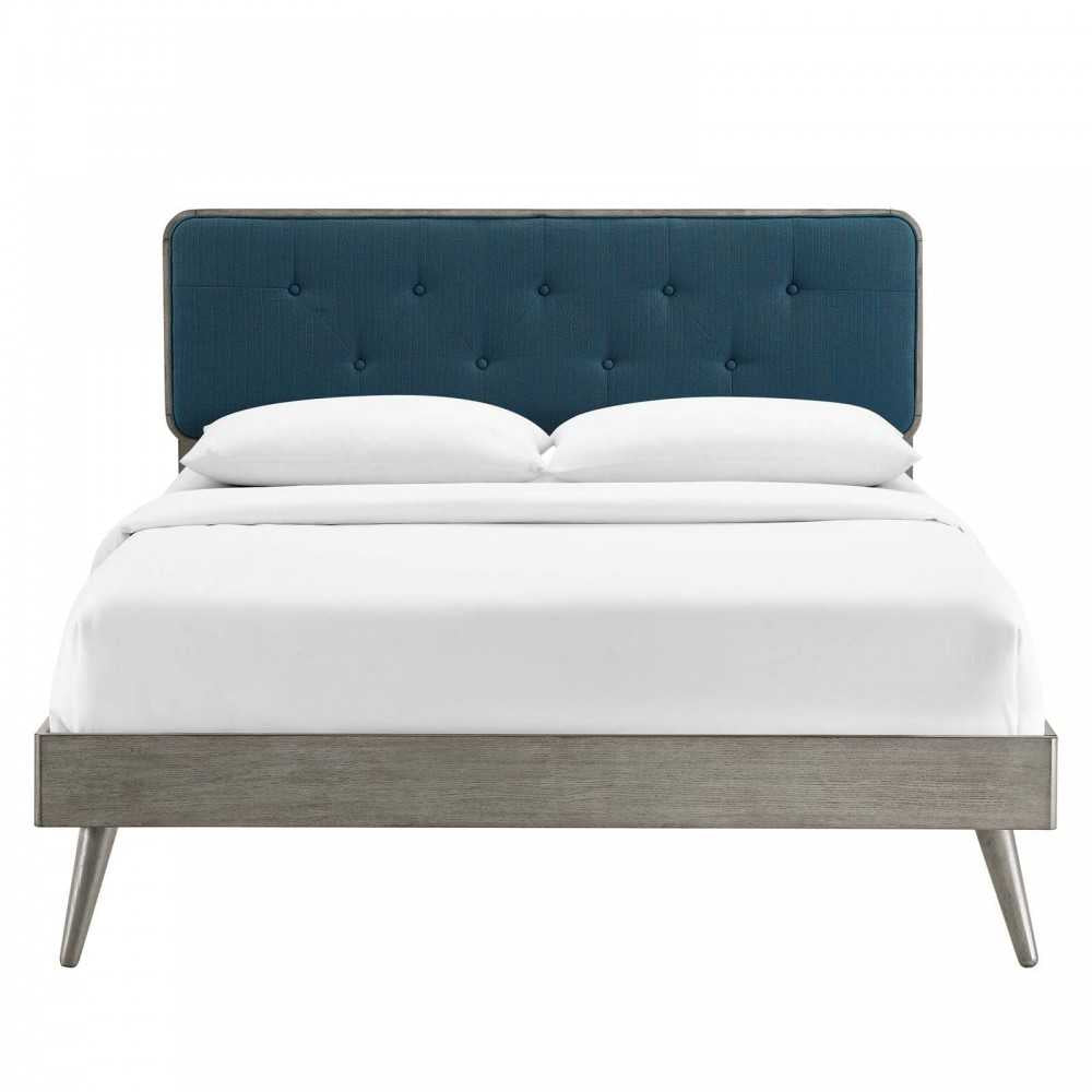 Bridgette Full Wood Platform Bed With Splayed Legs, Gray Azure