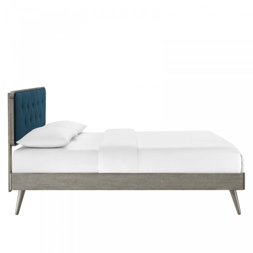 Bridgette Full Wood Platform Bed With Splayed Legs, Gray Azure