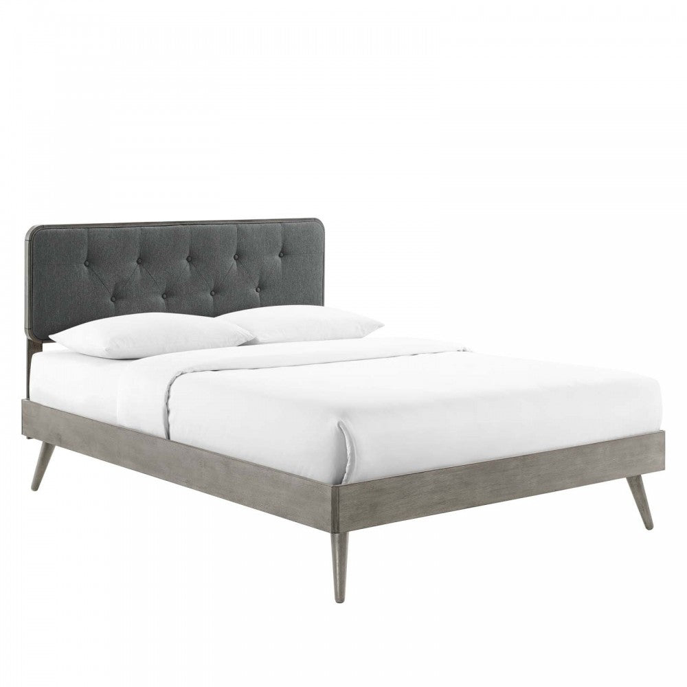 Bridgette Full Wood Platform Bed With Splayed Legs, Gray Charcoal