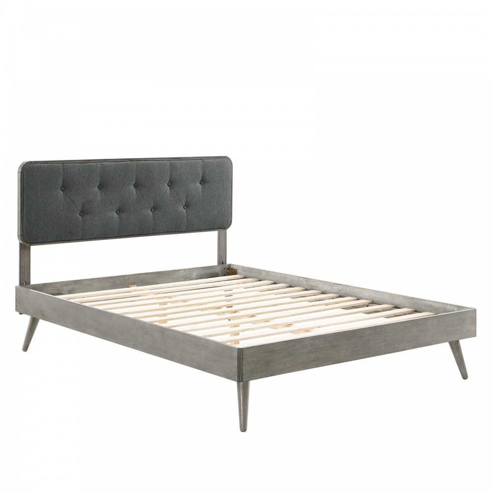 Bridgette Full Wood Platform Bed With Splayed Legs, Gray Charcoal