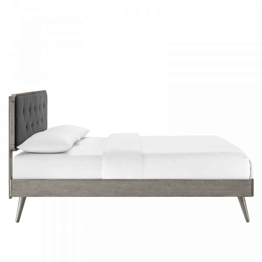 Bridgette Full Wood Platform Bed With Splayed Legs, Gray Charcoal