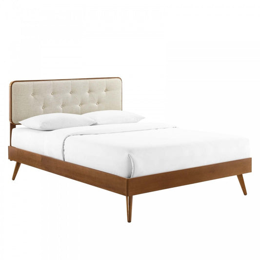 Bridgette Full Wood Platform Bed With Splayed Legs, Walnut Beige