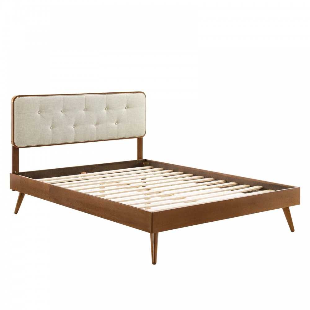 Bridgette Full Wood Platform Bed With Splayed Legs, Walnut Beige