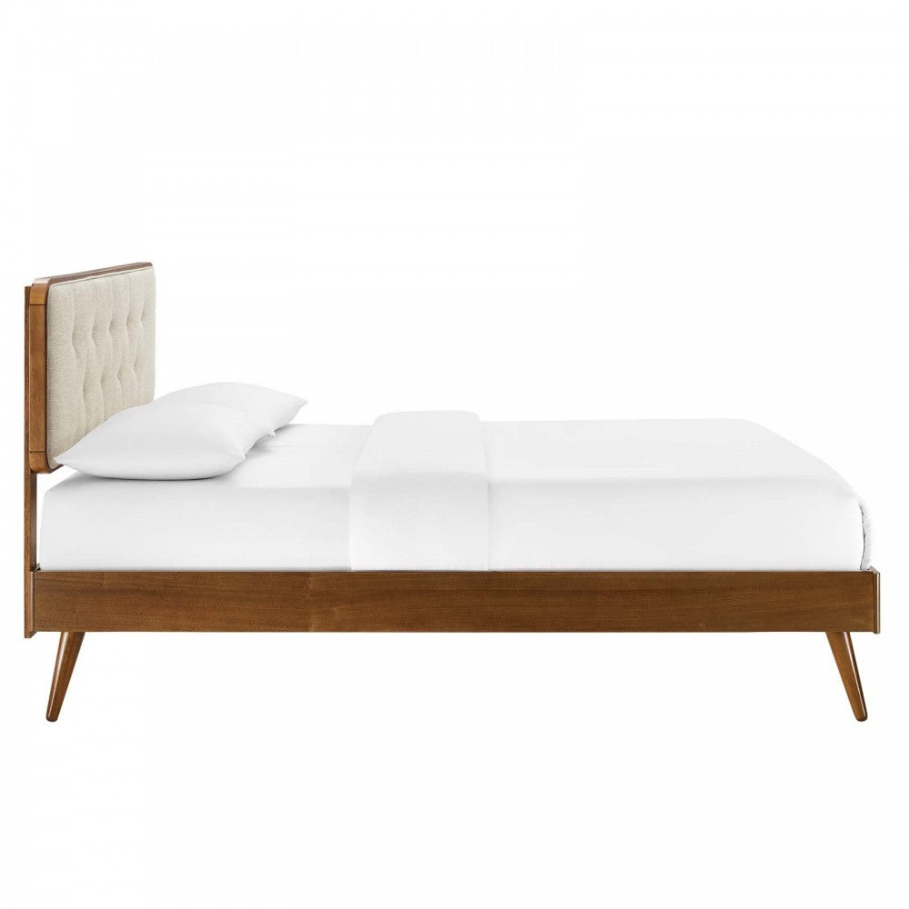 Bridgette Full Wood Platform Bed With Splayed Legs, Walnut Beige