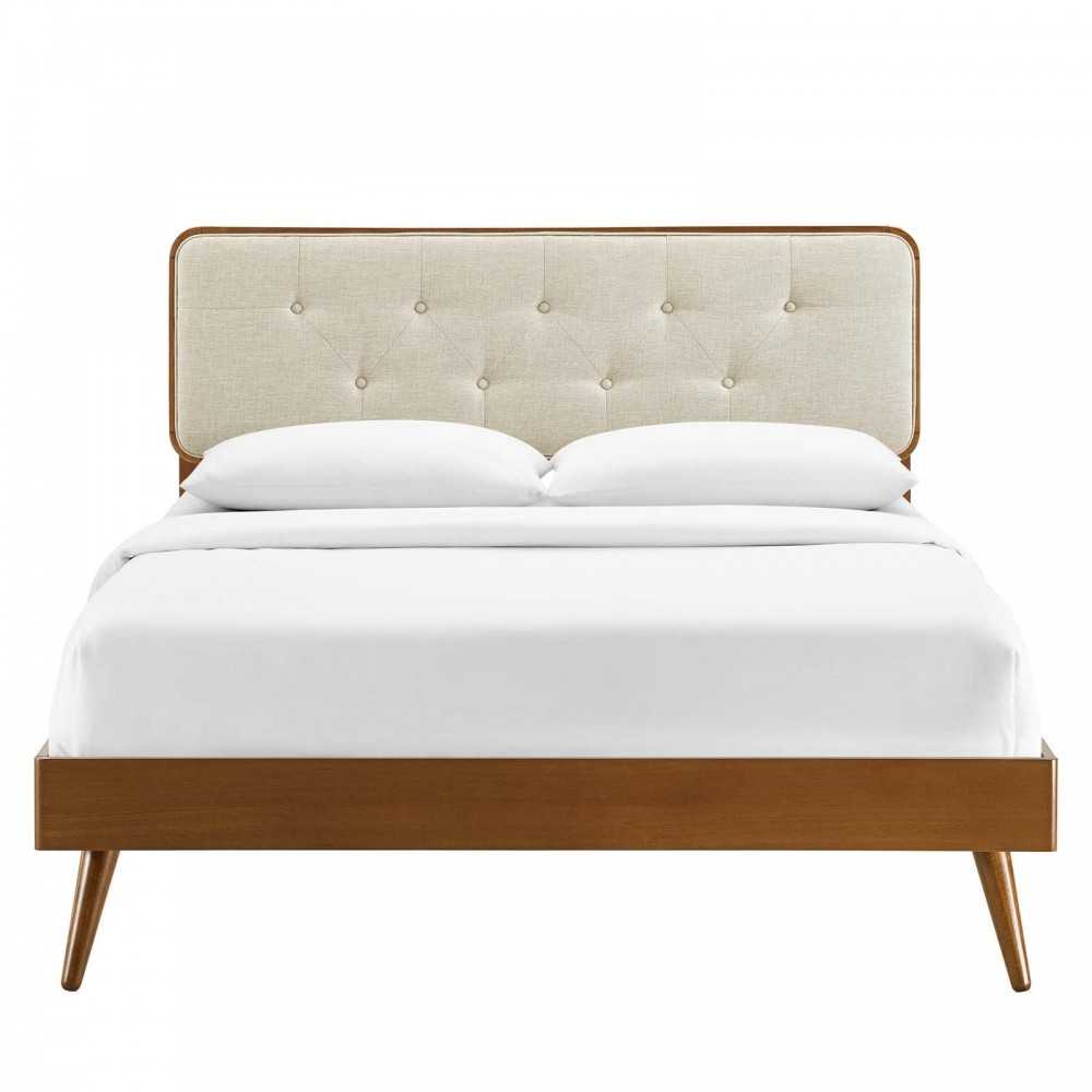 Bridgette Full Wood Platform Bed With Splayed Legs, Walnut Beige