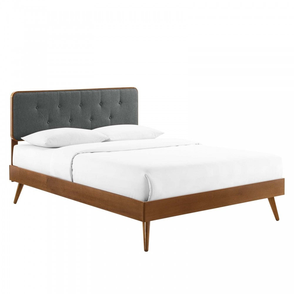 Bridgette Full Wood Platform Bed With Splayed Legs, Walnut Charcoal