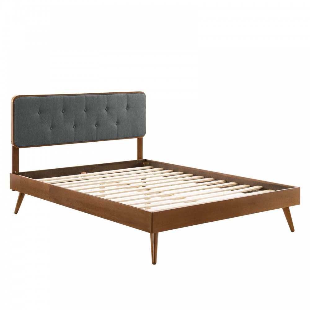 Bridgette Full Wood Platform Bed With Splayed Legs, Walnut Charcoal