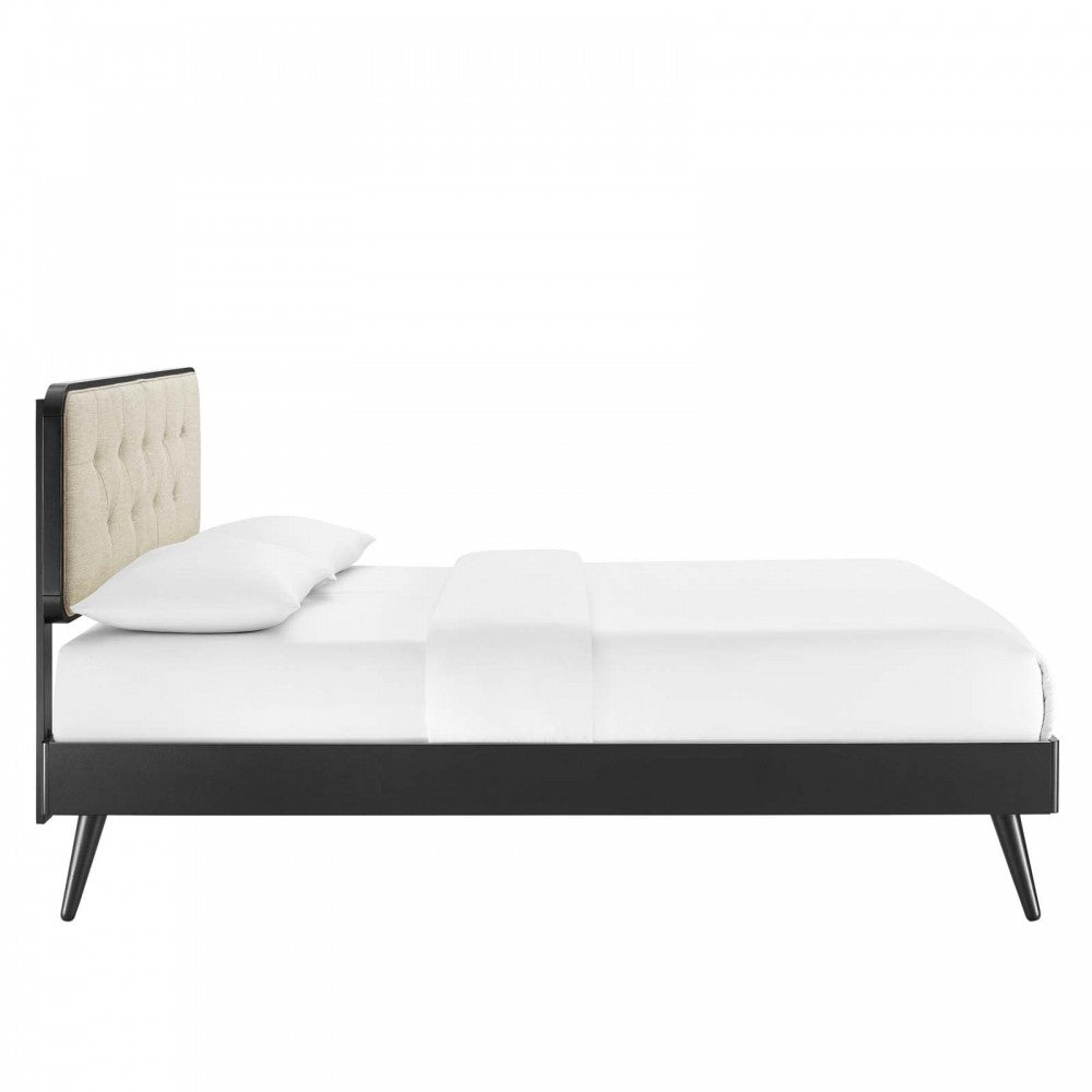 Bridgette Full Wood Platform Bed With Splayed Legs, Black Beige