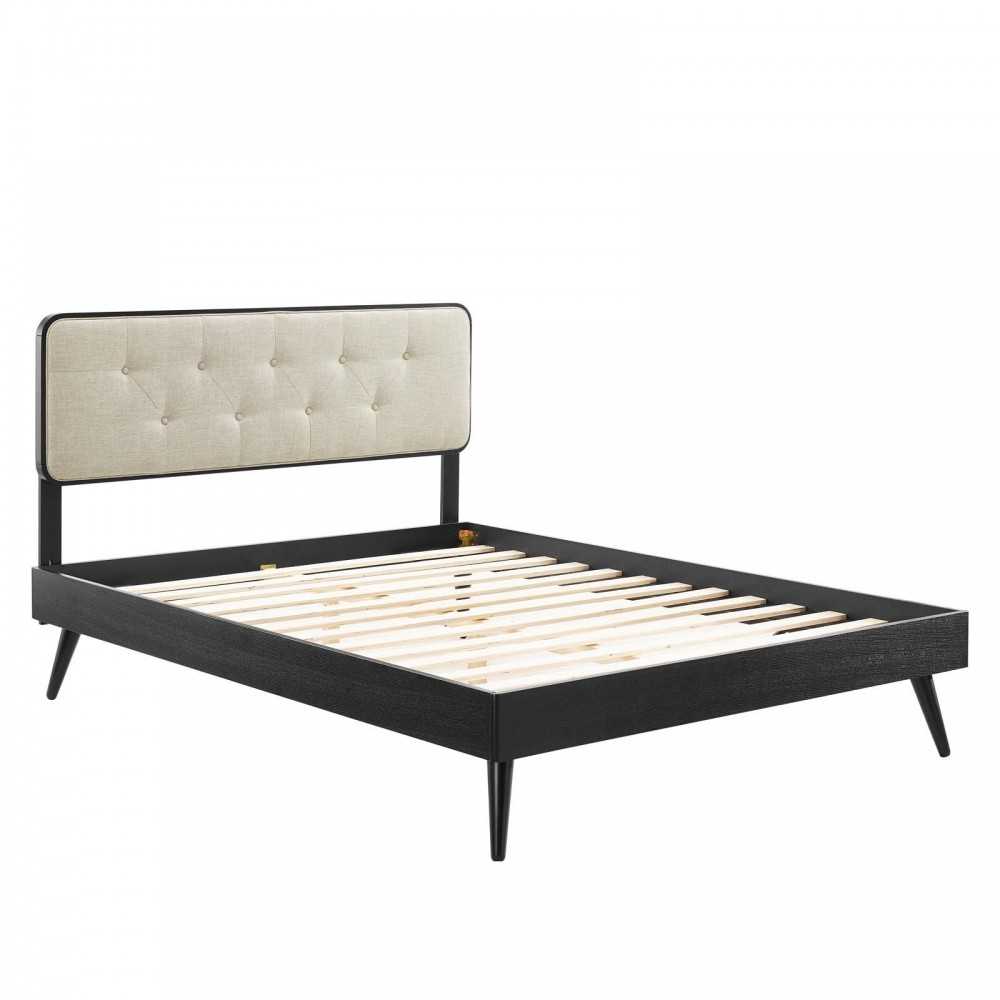 Bridgette Full Wood Platform Bed With Splayed Legs, Black Beige