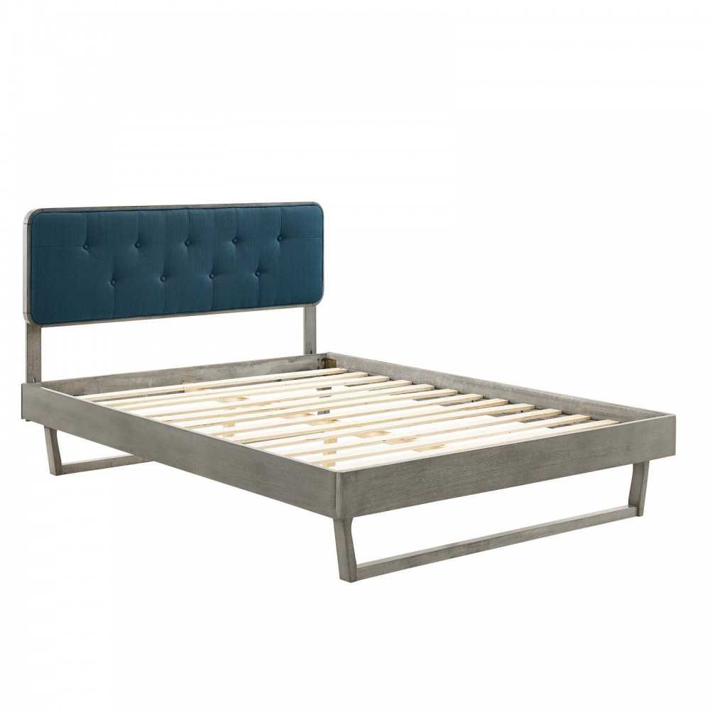 Bridgette King Wood Platform Bed With Angular Frame, Gray Azure