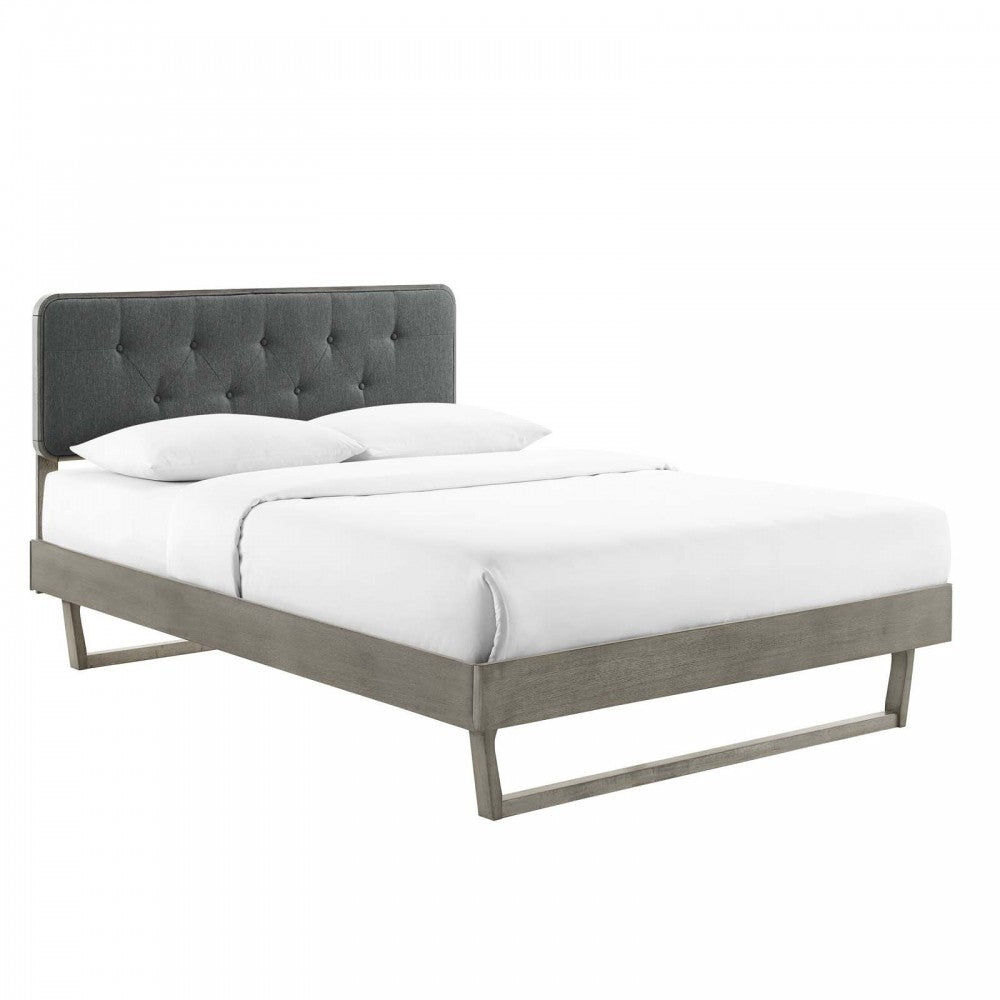 Bridgette King Wood Platform Bed With Angular Frame, Gray Charcoal