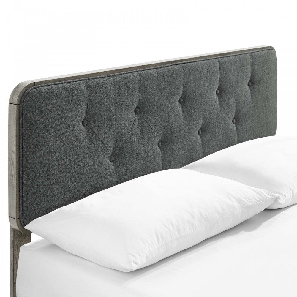 Bridgette King Wood Platform Bed With Angular Frame, Gray Charcoal