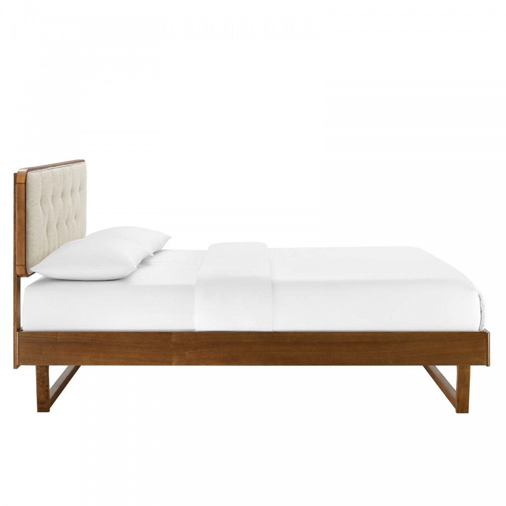 Bridgette King Wood Platform Bed With Angular Frame, Walnut Beige