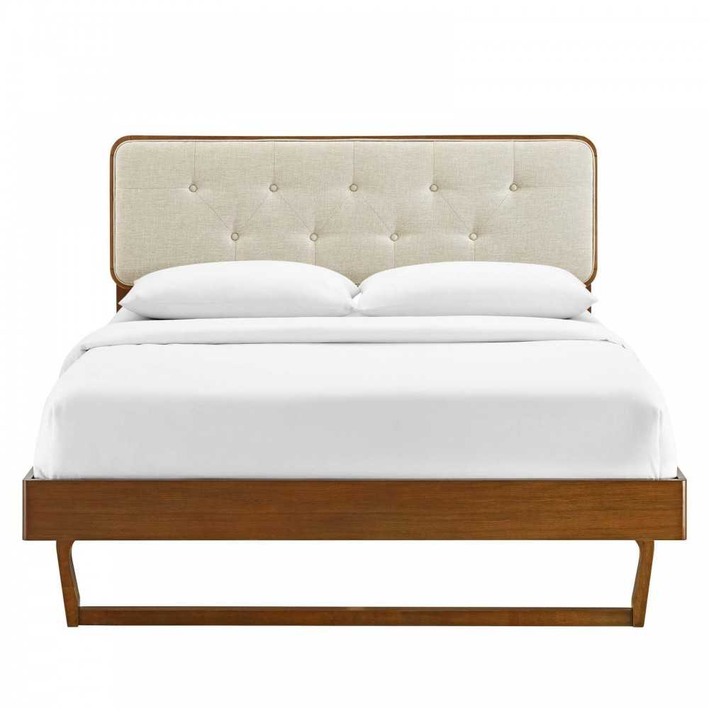 Bridgette King Wood Platform Bed With Angular Frame, Walnut Beige