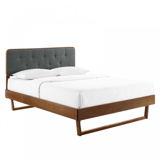 Bridgette King Wood Platform Bed With Angular Frame, Walnut Charcoal