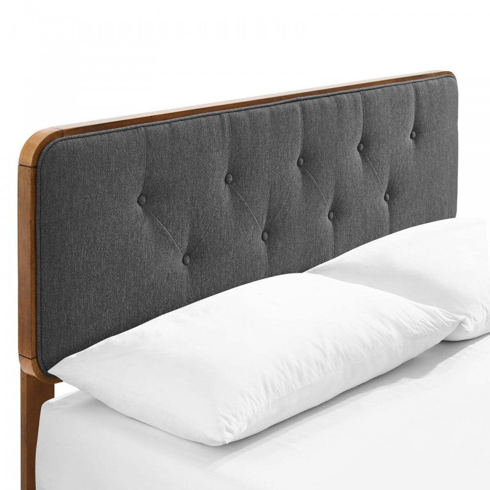 Bridgette King Wood Platform Bed With Angular Frame, Walnut Charcoal