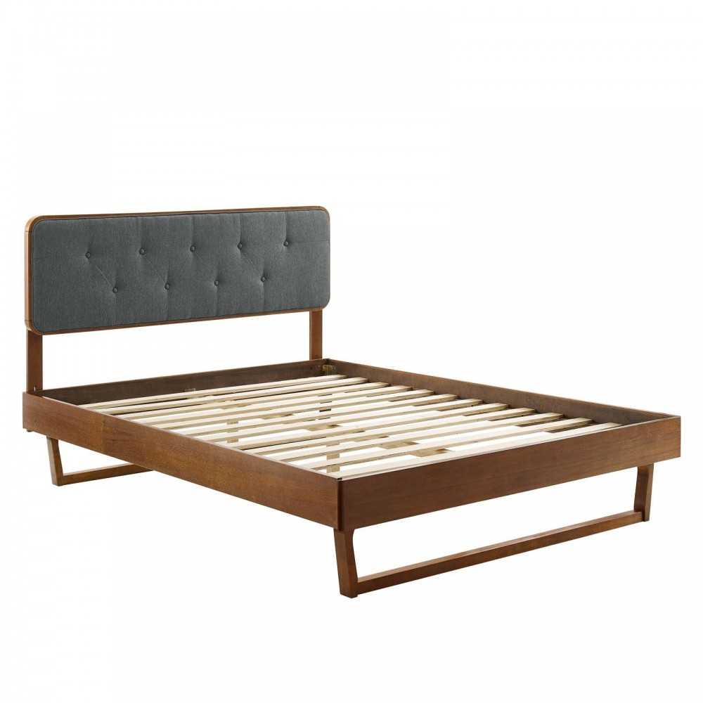 Bridgette King Wood Platform Bed With Angular Frame, Walnut Charcoal