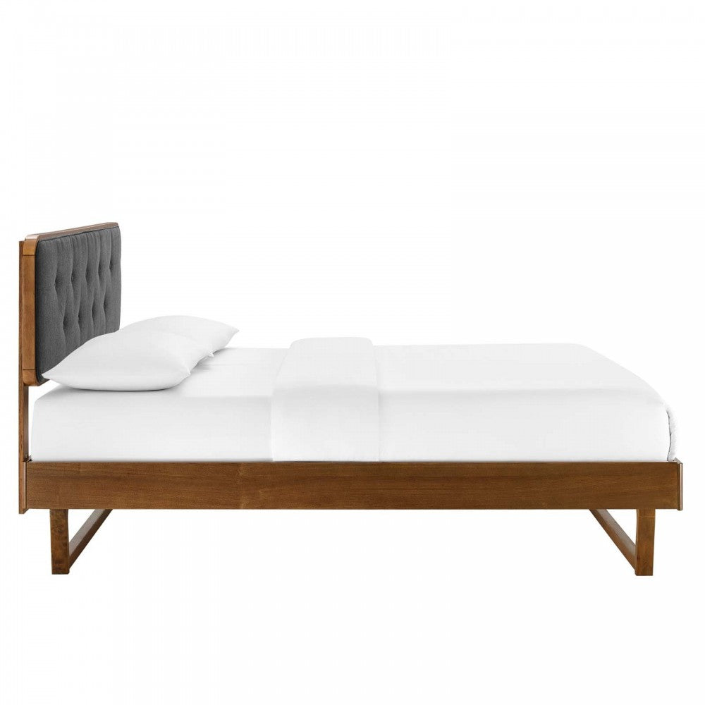 Bridgette King Wood Platform Bed With Angular Frame, Walnut Charcoal