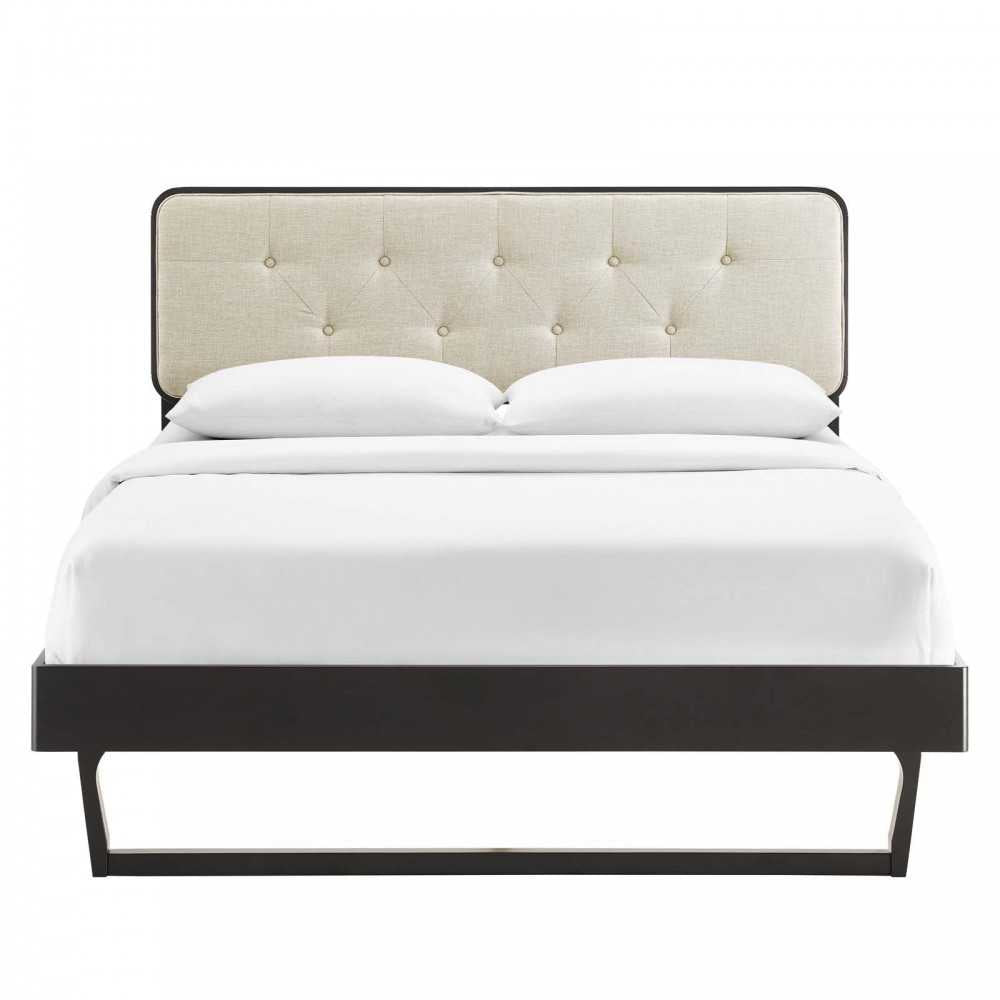 Bridgette King Wood Platform Bed With Angular Frame, Black Beige