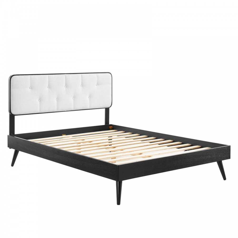 Bridgette King Wood Platform Bed With Splayed Legs, Black White