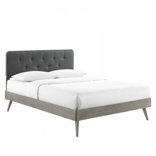 Bridgette King Wood Platform Bed With Splayed Legs, Gray Charcoal