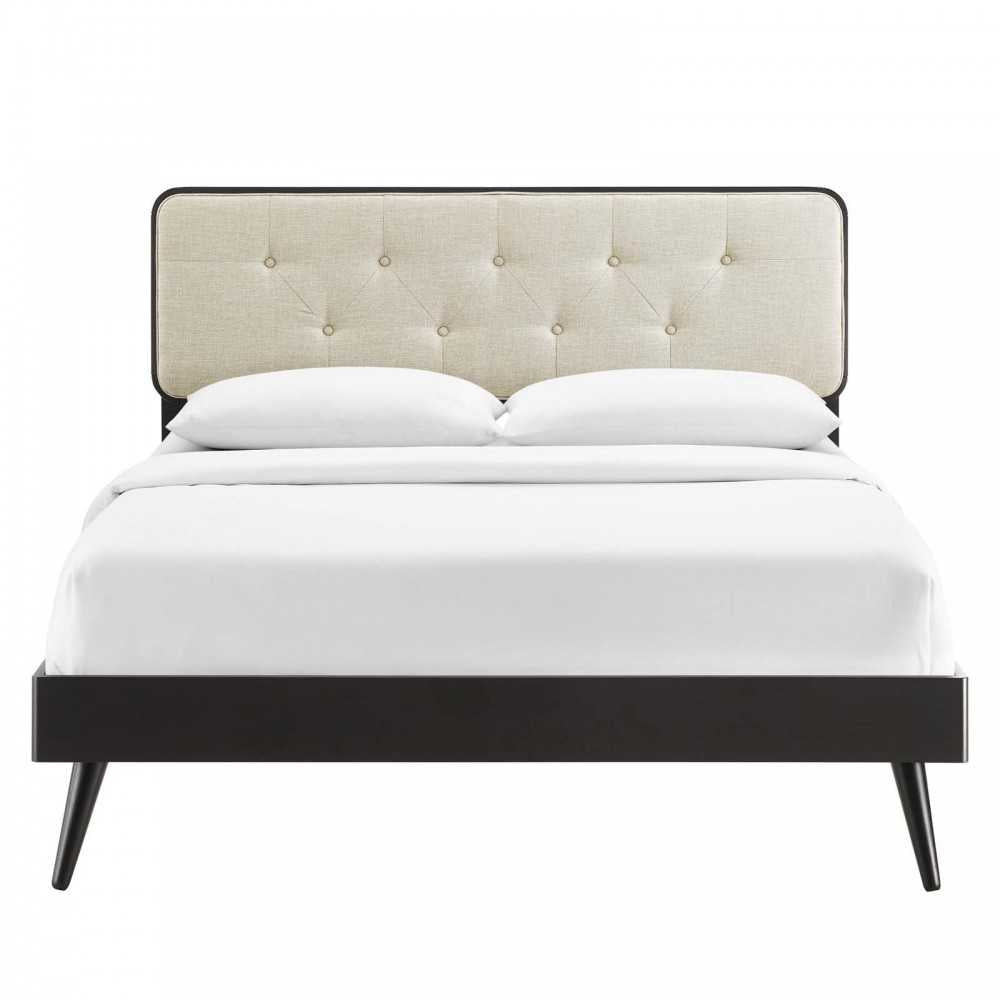 Bridgette King Wood Platform Bed With Splayed Legs, Black Beige