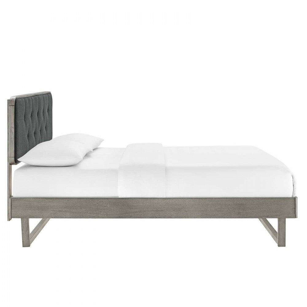 Bridgette Queen Wood Platform Bed With Angular Frame, Gray Charcoal