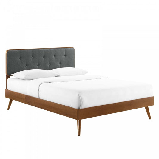 Bridgette Queen Wood Platform Bed With Splayed Legs, Walnut Charcoal