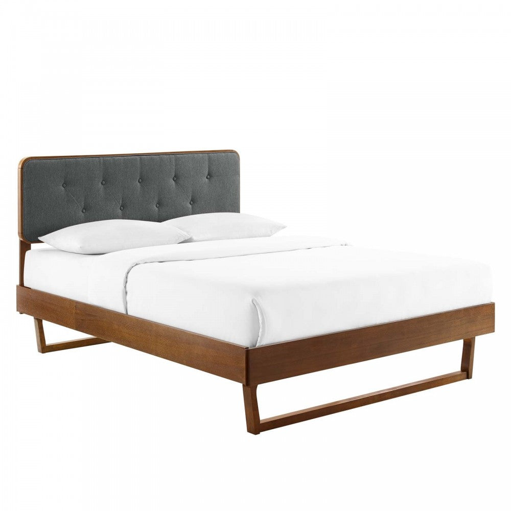 Bridgette Twin Wood Platform Bed With Angular Frame, Walnut Charcoal