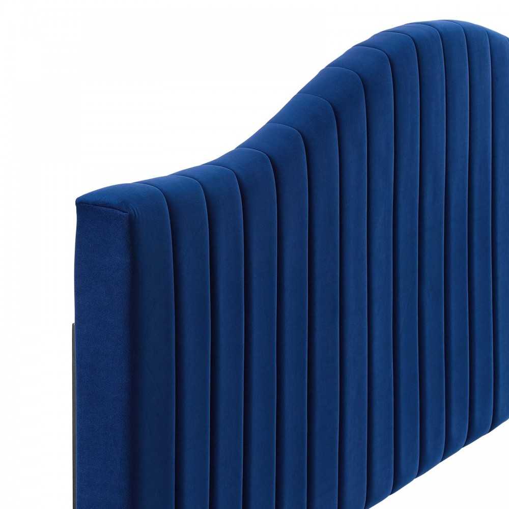 Brielle Channel Tufted Performance Velvet Full/Queen Headboard, Navy