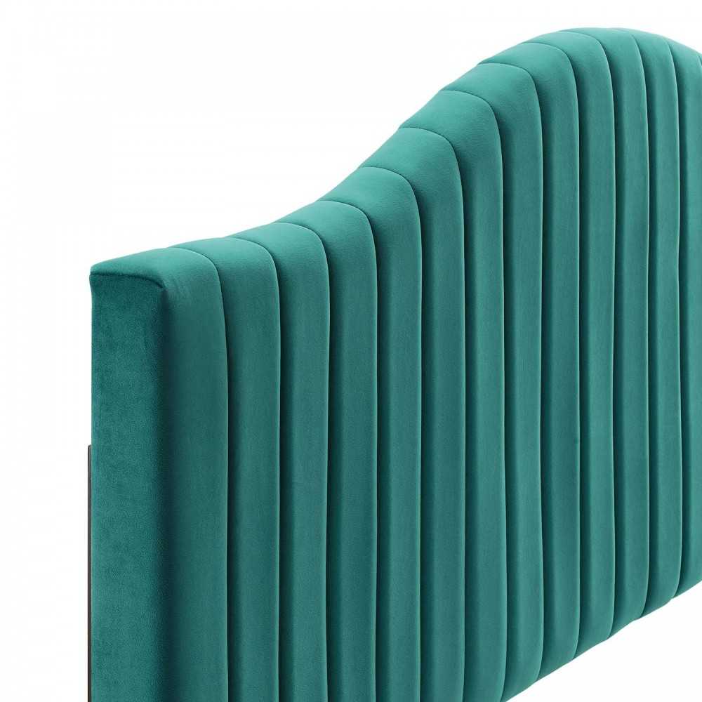 Brielle Channel Tufted Performance Velvet Full/Queen Headboard, Teal