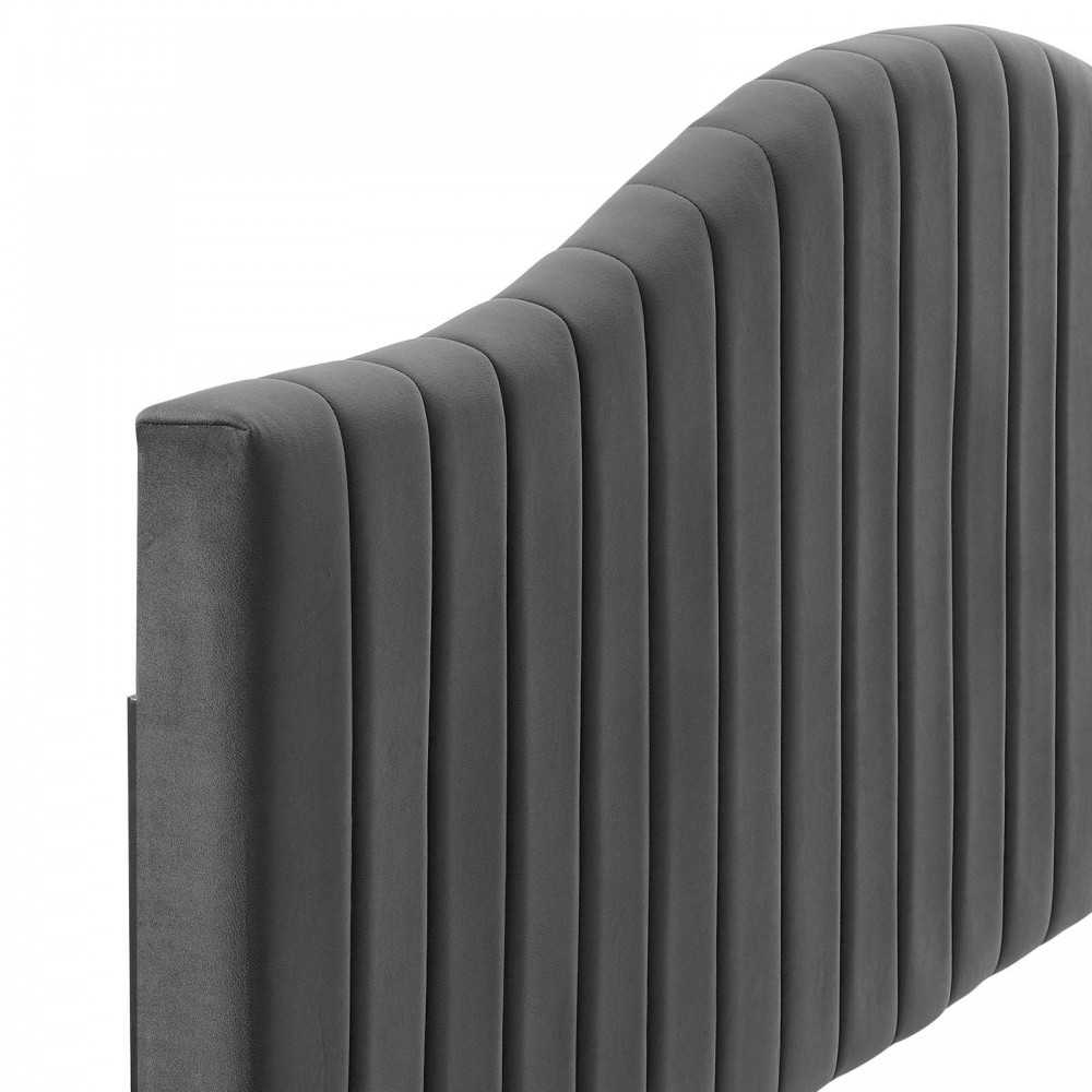 Brielle Channel Tufted Performance Velvet Full/Queen Headboard, Charcoal