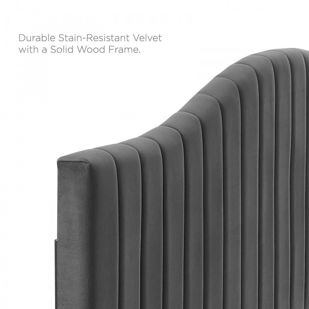 Brielle Channel Tufted Performance Velvet King/California King Headboard, Charcoal