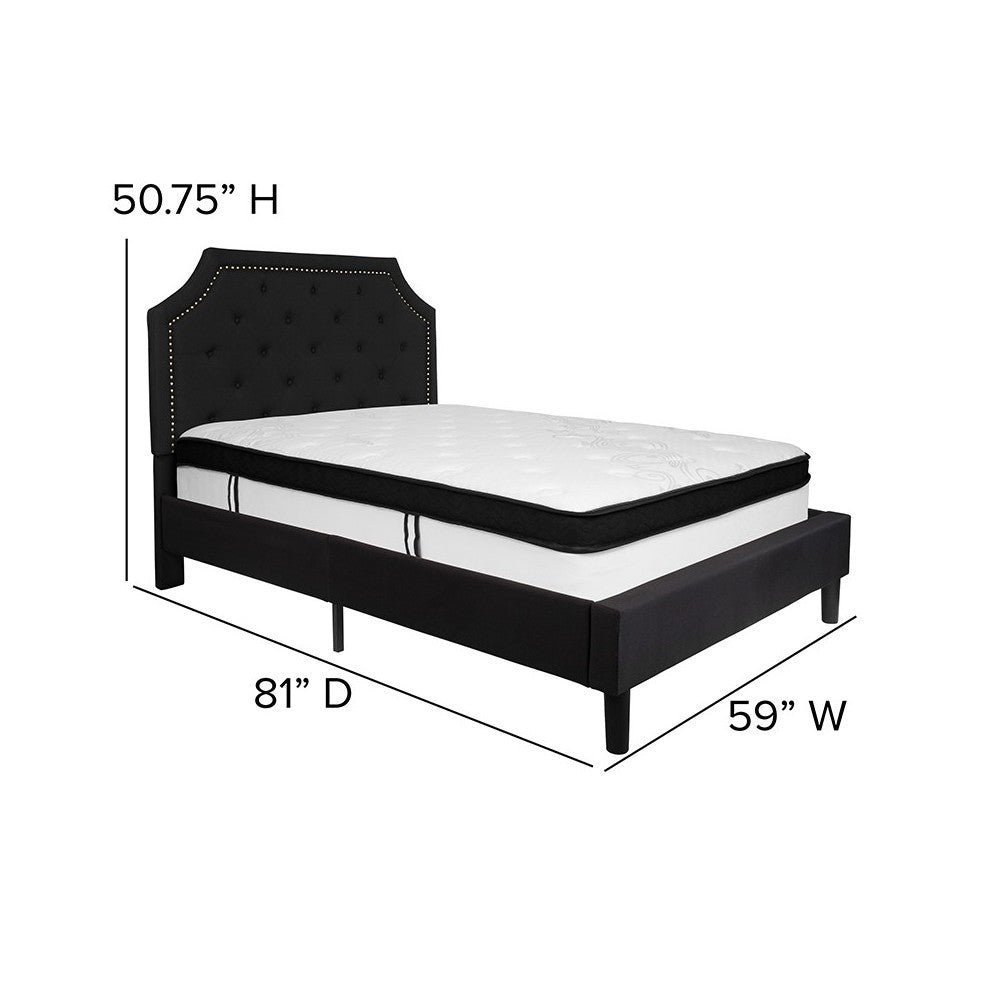 Brighton Full Size Tufted Upholstered Platform Bed in Black Fabric with Memory Foam Mattress