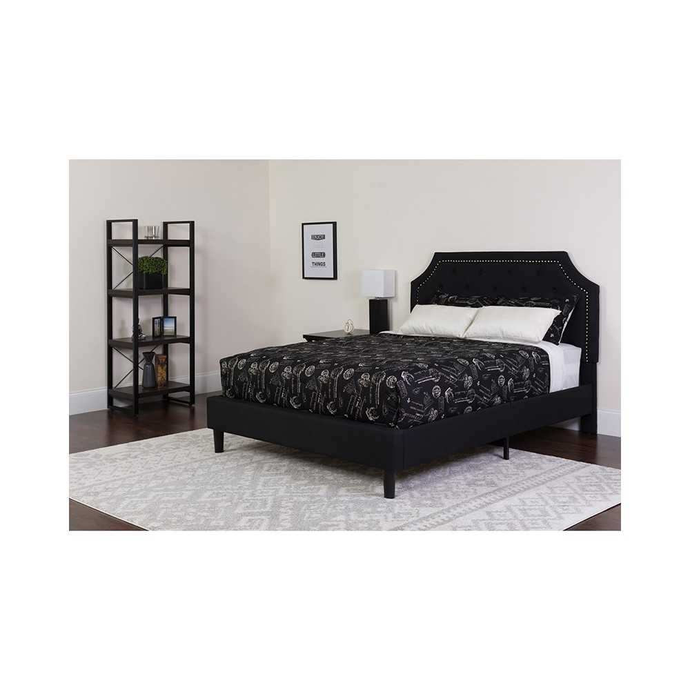 Brighton Full Size Tufted Upholstered Platform Bed in Black Fabric with Memory Foam Mattress
