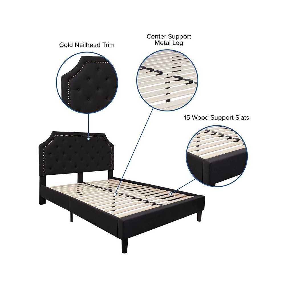 Brighton Full Size Tufted Upholstered Platform Bed in Black Fabric
