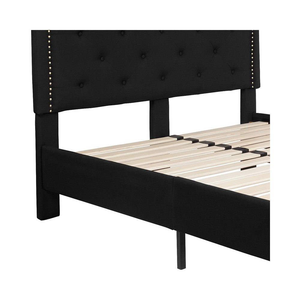 Brighton Full Size Tufted Upholstered Platform Bed in Black Fabric