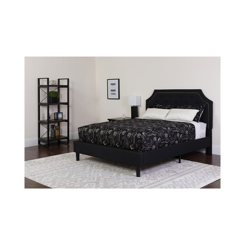 Brighton Full Size Tufted Upholstered Platform Bed in Black Fabric