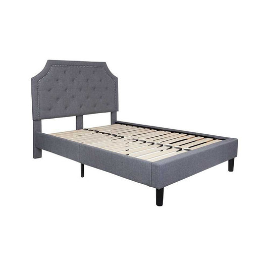 Brighton Full Size Tufted Upholstered Platform Bed in Light Gray Fabric