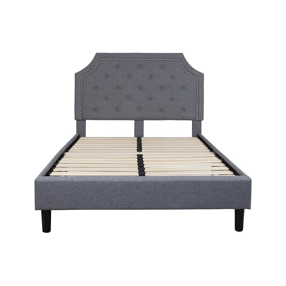 Brighton Full Size Tufted Upholstered Platform Bed in Light Gray Fabric