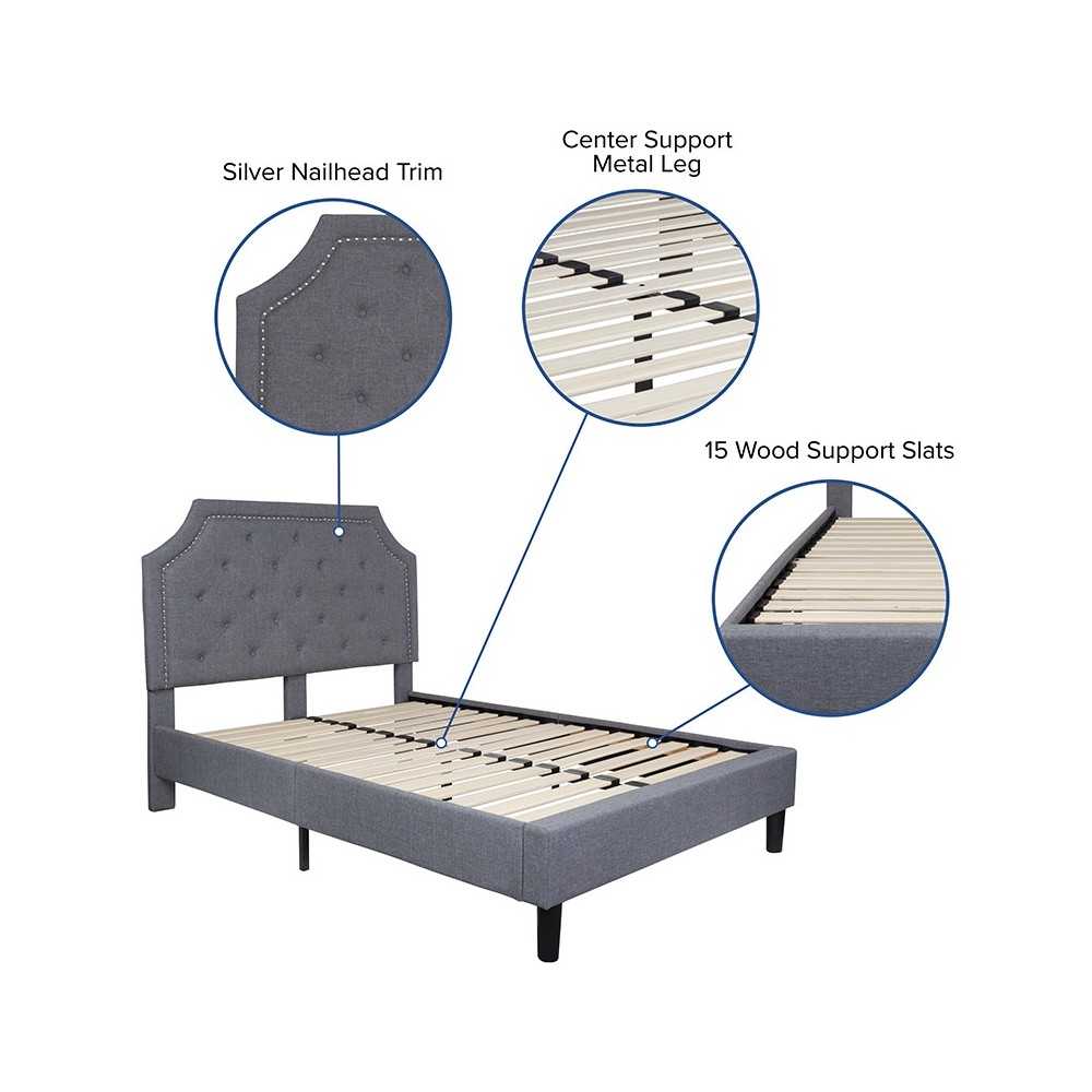 Brighton Full Size Tufted Upholstered Platform Bed in Light Gray Fabric