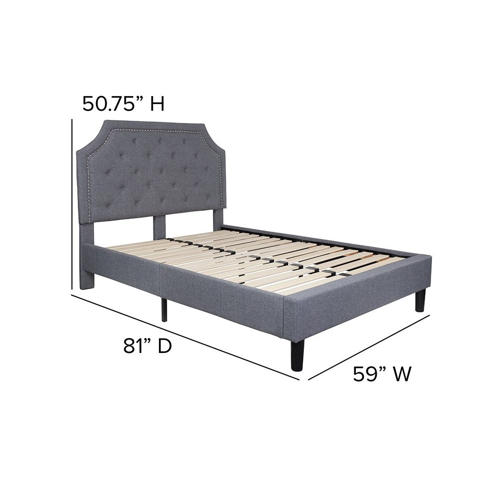 Brighton Full Size Tufted Upholstered Platform Bed in Light Gray Fabric