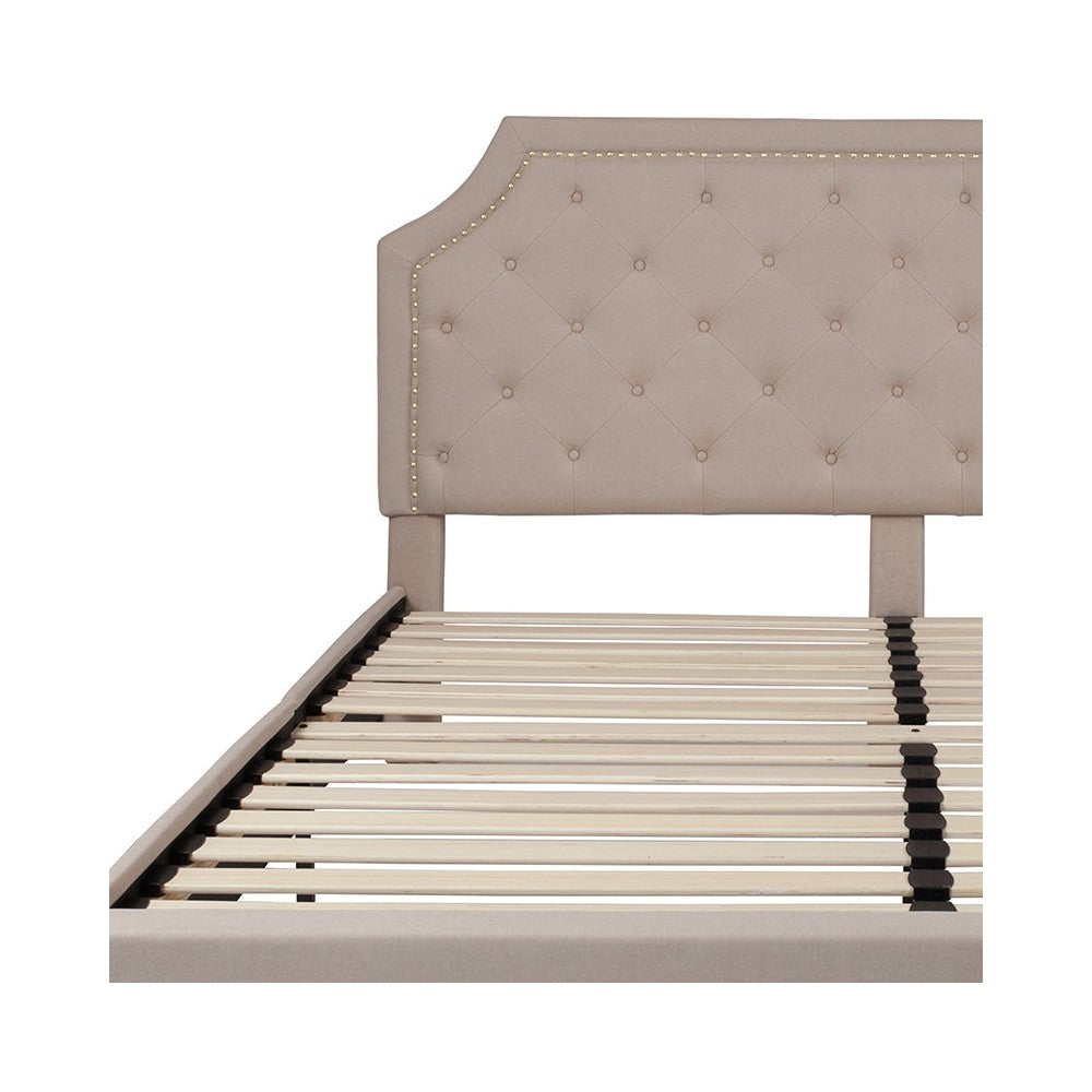 Brighton King Size Tufted Upholstered Platform Bed in Beige Fabric