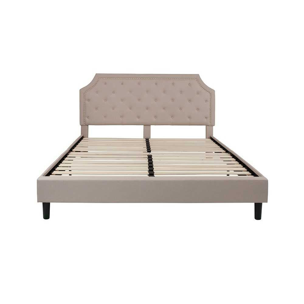 Brighton King Size Tufted Upholstered Platform Bed in Beige Fabric