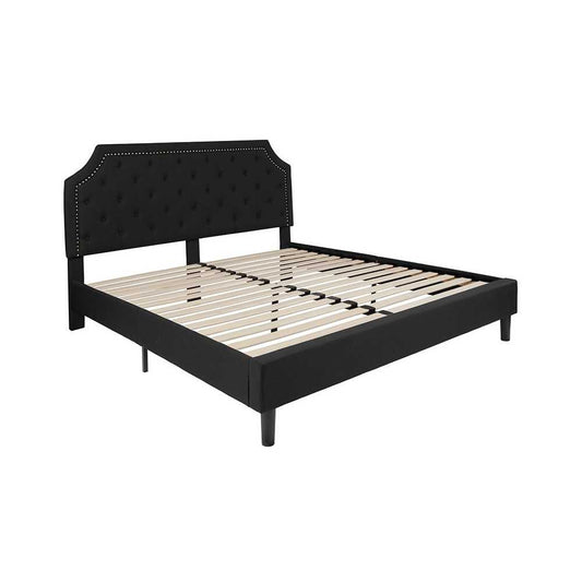 Brighton King Size Tufted Upholstered Platform Bed in Black Fabric
