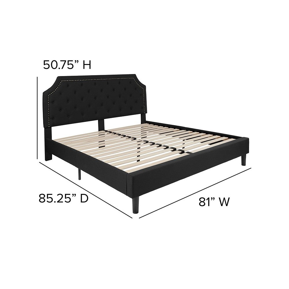 Brighton King Size Tufted Upholstered Platform Bed in Black Fabric