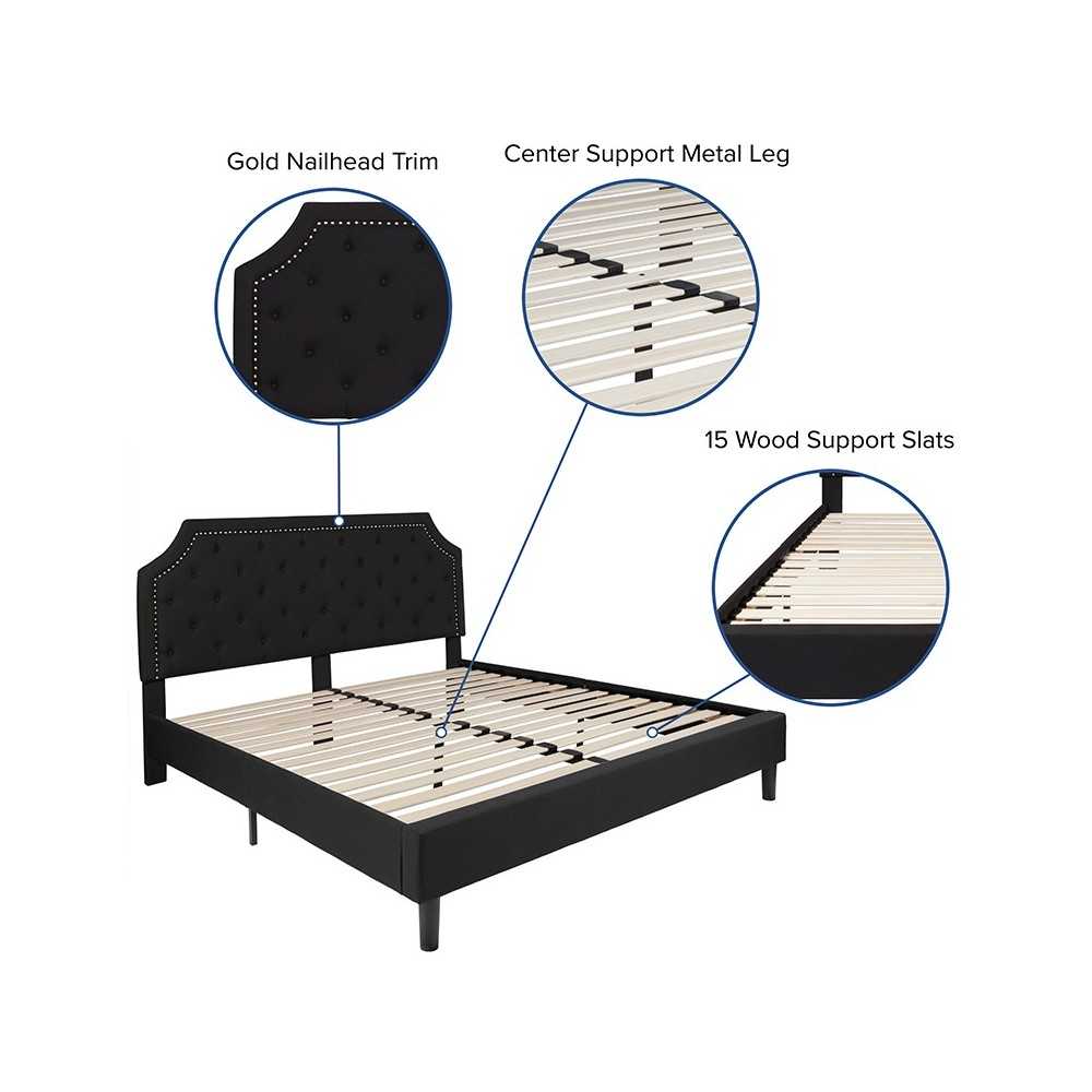 Brighton King Size Tufted Upholstered Platform Bed in Black Fabric