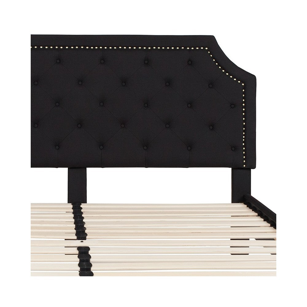 Brighton King Size Tufted Upholstered Platform Bed in Black Fabric